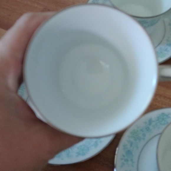 Noritake Milford Footed Cups + Saucers Set, Blue Flowers on White Pattern 2227 - Picture 6 of 12